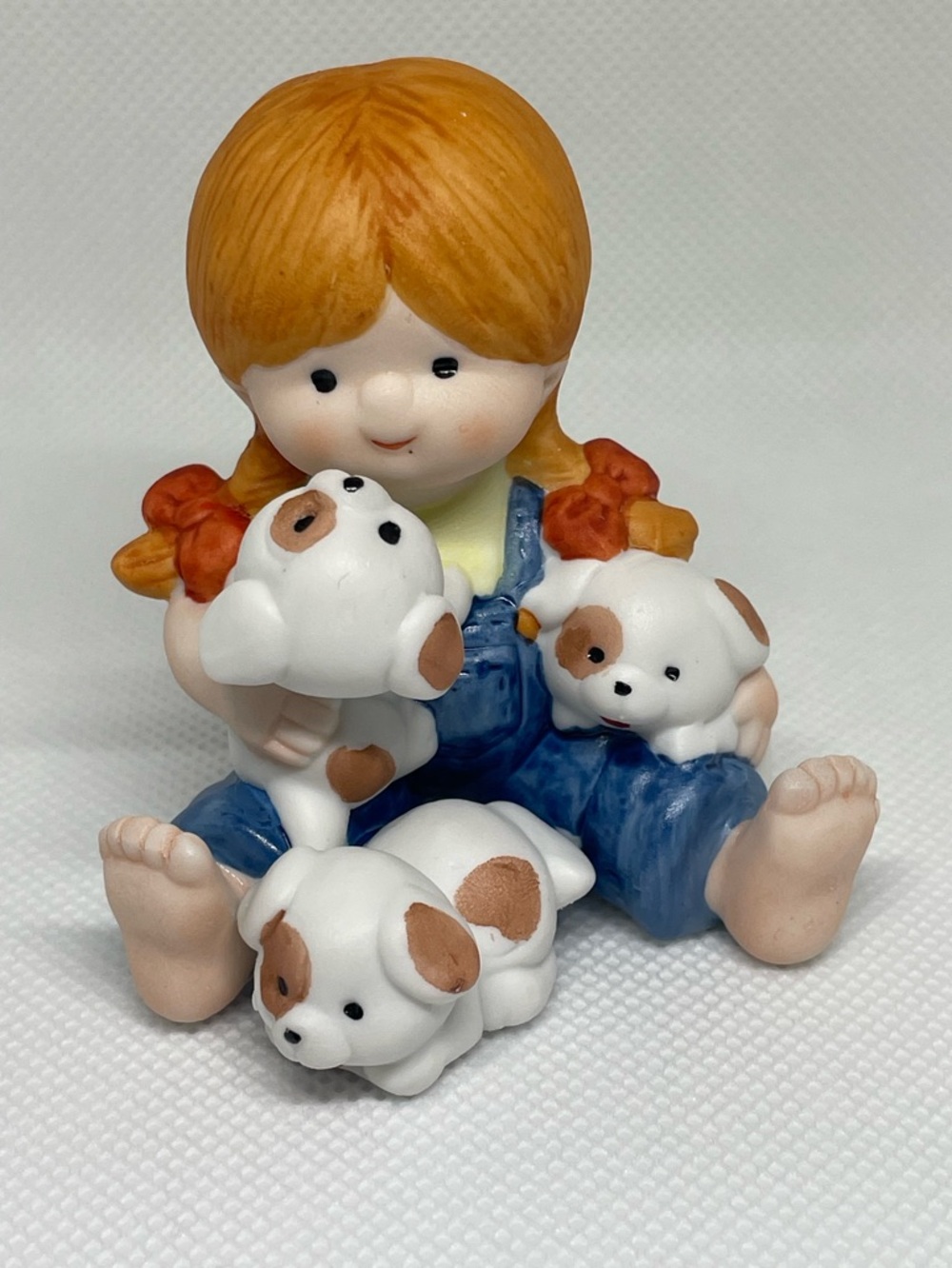 Vintage Country Cousins Enesco Porcelain Girl With Puppies Figurine Katie 2.75”